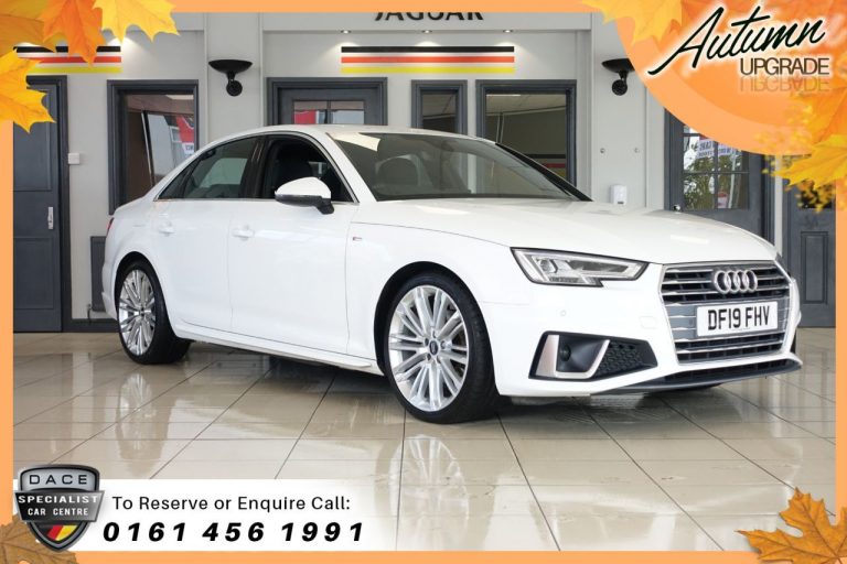 Used 2019 WHITE AUDI A4 Saloon 2.0 TDI S LINE 4d AUTO 148 BHP DIESEL (reg. 2019-04-24) (Automatic) for sale in Stockport