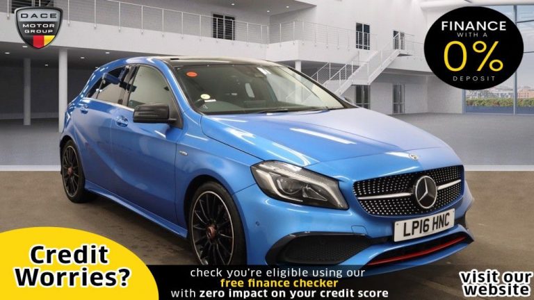 Used 2016 BLUE MERCEDES-BENZ A-CLASS Hatchback 2.0 A 250 4MATIC AMG PREMIUM 5d AUTO 215 BHP PETROL (reg. 2016-05-27) (Automatic) for sale in Stockport