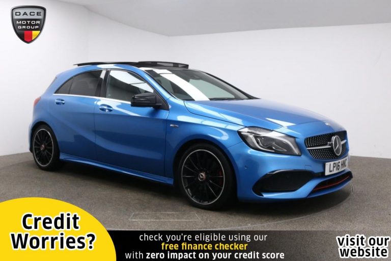 Used 2016 BLUE MERCEDES-BENZ A-CLASS Hatchback 2.0 A 250 4MATIC AMG PREMIUM 5d AUTO 215 BHP PETROL (reg. 2016-05-27) (Automatic) for sale in Stockport