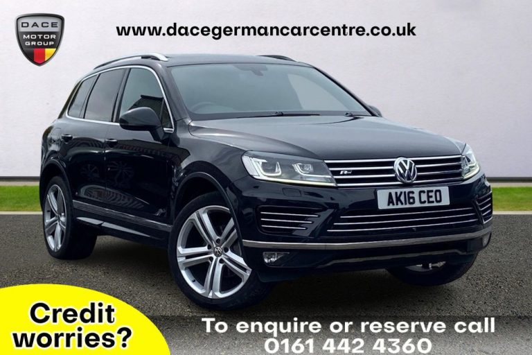 Used 2016 BLACK VOLKSWAGEN TOUAREG Estate 3.0 V6 R-LINE TDI BLUEMOTION TECHNOLOGY 5d AUTO 259 BHP DIESEL (reg. 2016-05-05) (Automatic) for sale in Stockport