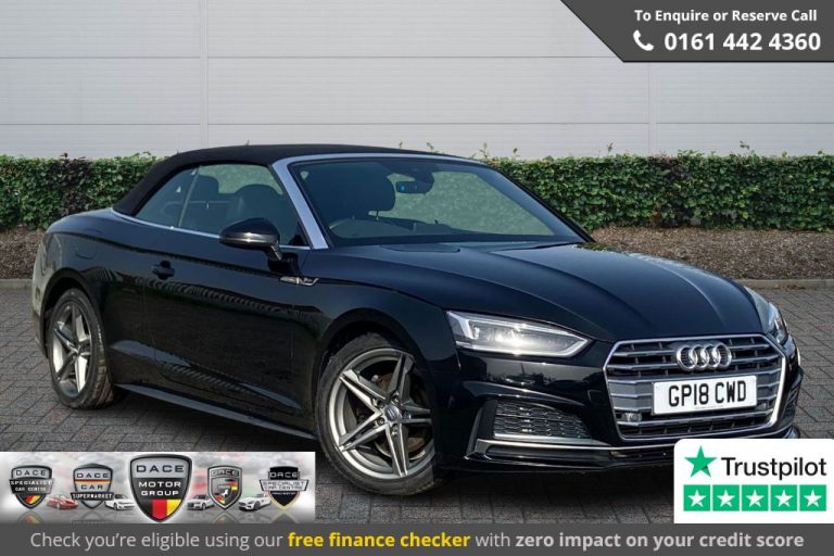 Used 2018 BLACK AUDI A5 CABRIOLET Convertible 2.0 TFSI S LINE MHEV 2DR AUTO 188 BHP PETROL (reg. 2018-07-26) (Automatic) for sale in Stockport
