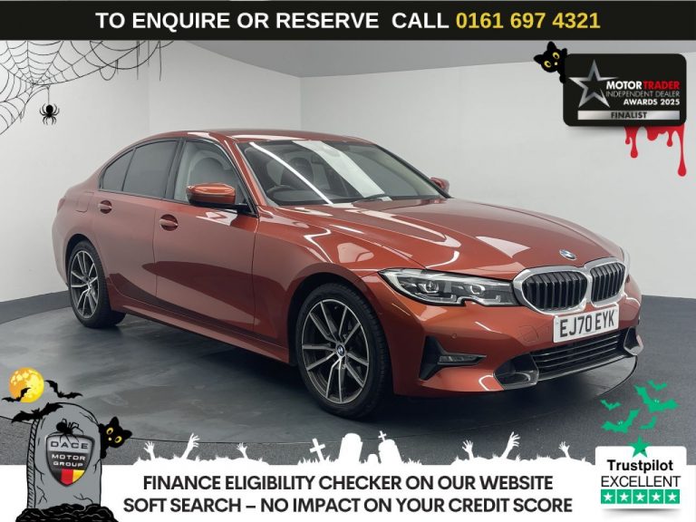 Used 2020 ORANGE BMW 3 SERIES Saloon 2.0 320i Sport Saloon 4dr Petrol Auto Euro 6 (s/s) (184 ps) PETROL (reg. 2020-11-30) (Automatic) for sale in Stockport