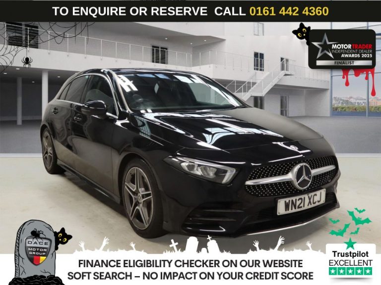 Used 2021 BLACK MERCEDES-BENZ A-CLASS Hatchback 1.3 A200 AMG Line Hatchback 5dr Petrol 7G-DCT Euro 6 (s/s) (163 ps) PETROL (reg. 2021-04-30) (Automatic) for sale in Stockport