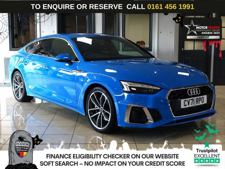 Used 2021 BLUE AUDI A5 Hatchback 2.0 TFSI 40 S line Sportback 5dr Petrol S Tronic Euro 6 (s/s) (204 ps) PETROL (reg. 2021-11-26) (Automatic) for sale in Stockport