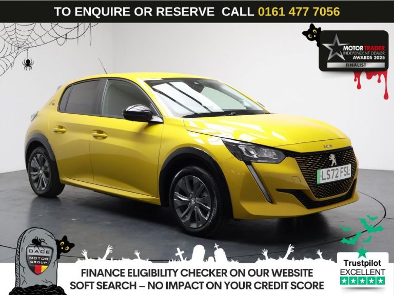 Used 2022 YELLOW PEUGEOT E-208 Hatchback 50kWh Active Premium + Hatchback 5dr Electric Auto (7kW Charger) (136 ps) ELECTRIC (reg. 2022-10-03) (Automatic) for sale in Stockport