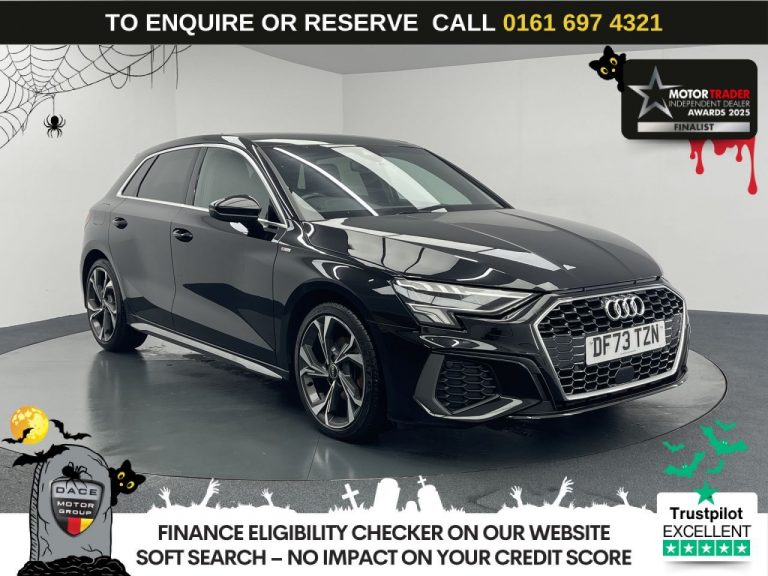 Used 2023 BLACK AUDI A3 Hatchback 1.0 TFSI 30 S line Sportback 5dr Petrol S Tronic Euro 6 (s/s) (110 ps) PETROL (reg. 2023-12-29) (Automatic) for sale in Stockport