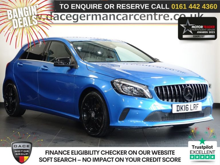 Used 2016 BLUE MERCEDES-BENZ A-CLASS Hatchback 1.6 A180 Sport (Premium) Hatchback 5dr Petrol 7G-DCT Euro 6 (s/s) (122 ps) PETROL (reg. 2016-05-03) (Automatic) for sale in Stockport