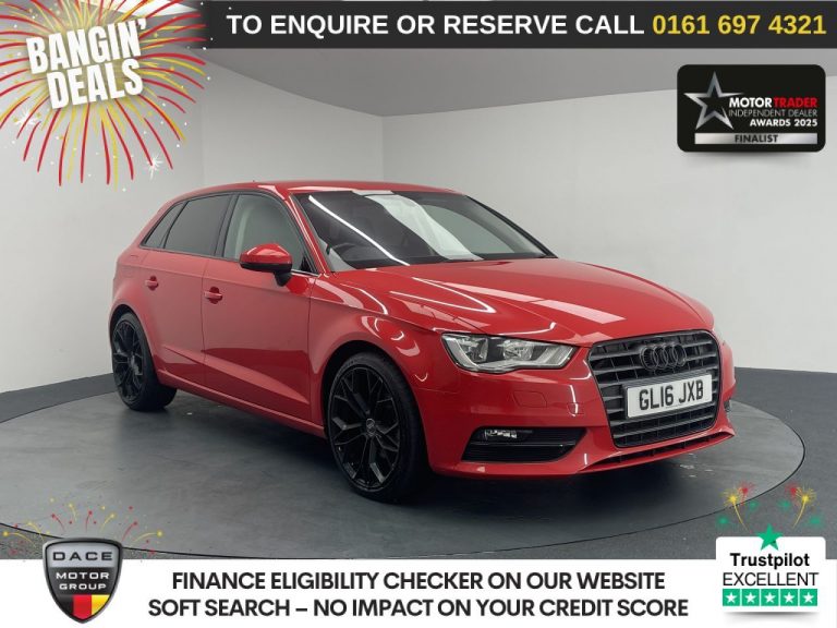 Used 2016 RED AUDI A3 Hatchback 2.0 TDI Sport Sportback 5dr Diesel S Tronic Euro 6 (s/s) (Nav) (150 ps) DIESEL (reg. 2016-05-17) (Automatic) for sale in Stockport