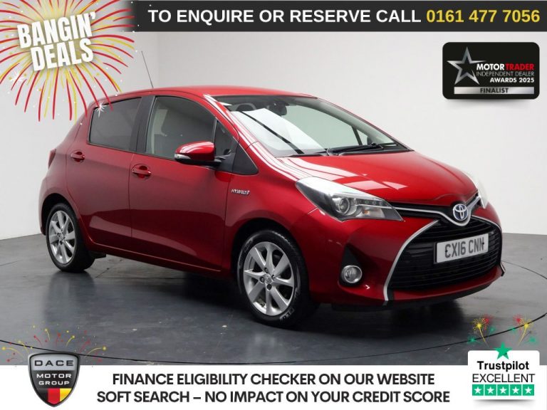 Used 2016 RED TOYOTA YARIS Hatchback 1.5 VVT-h Excel Hatchback 5dr Petrol Hybrid E-CVT Euro 6 (15in Alloy) (101 ps) PETROL HYBRID (reg. 2016-03-24) (Automatic) for sale in Stockport