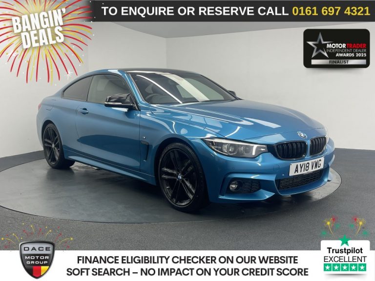 Used 2018 BLUE BMW 4 SERIES Coupe 2.0 420d M Sport Coupe 2dr Diesel Auto Euro 6 (s/s) (190 ps) DIESEL (reg. 2018-04-30) (Automatic) for sale in Stockport
