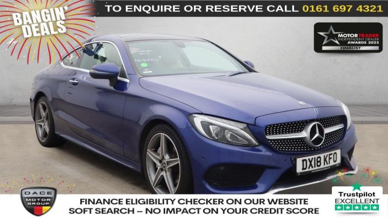 Used 2018 BLUE MERCEDES-BENZ C-CLASS Coupe 2.0 C200 AMG Line (Premium) Coupe 2dr Petrol G-Tronic+ Euro 6 (s/s) (184 ps) PETROL (reg. 2018-03-29) (Automatic) for sale in Stockport