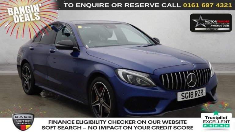 Used 2018 BLUE MERCEDES-BENZ C-CLASS Saloon 2.1 C250d AMG Line (Premium Plus) Saloon 4dr Diesel G-Tronic+ 4MATIC Euro 6 (s/s) (204 ps) DIESEL (reg. 2018-03-27) (Automatic) for sale in Stockport