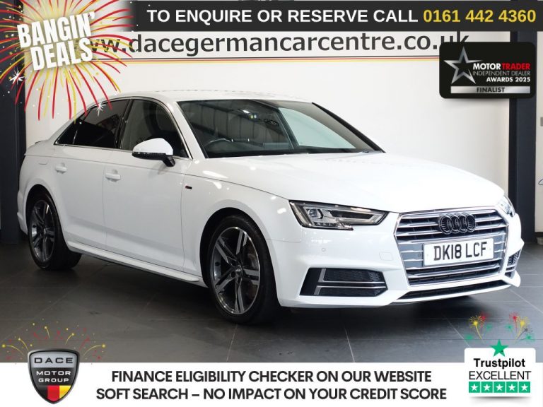 Used 2018 WHITE AUDI A4 Saloon 2.0 TFSI S line Saloon 4dr Petrol S Tronic Euro 6 (s/s) (190 ps) PETROL (reg. 2018-03-20) (Automatic) for sale in Stockport