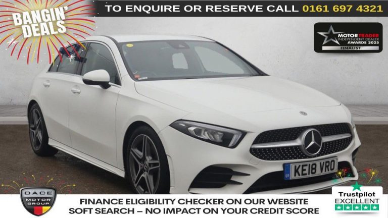 Used 2018 WHITE MERCEDES-BENZ A-CLASS Hatchback 1.3 A200 AMG Line Hatchback 5dr Petrol 7G-DCT Euro 6 (s/s) (163 ps) PETROL (reg. 2018-07-31) (Automatic) for sale in Stockport