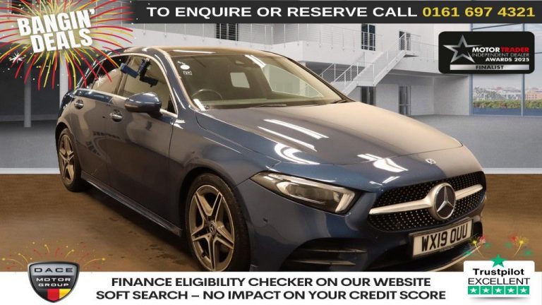 Used 2019 BLUE MERCEDES-BENZ A-CLASS Hatchback 1.5 A180d AMG Line (Premium Plus) Hatchback 5dr Diesel 7G-DCT Euro 6 (s/s) (116 ps) DIESEL (reg. 2019-03-01) (Automatic) for sale in Stockport