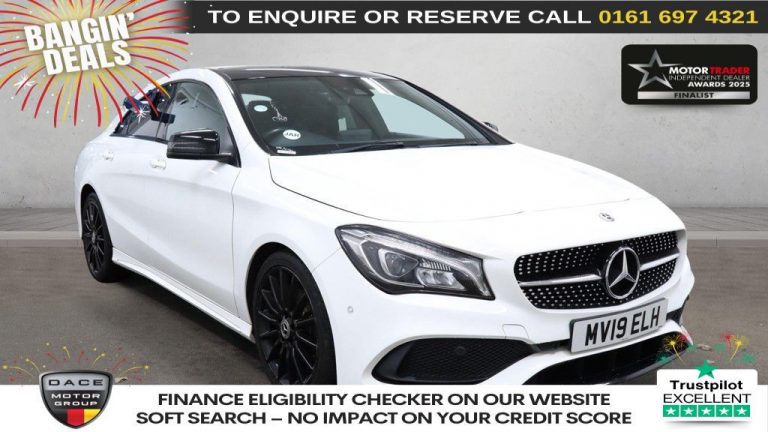 Used 2019 WHITE MERCEDES-BENZ CLA Saloon 1.6 CLA200 AMG Line Night Edition (Plus) Coupe 4dr Petrol 7G-DCT Euro 6 (s/s) (156 ps) PETROL (reg. 2019-03-23) (Automatic) for sale in Stockport