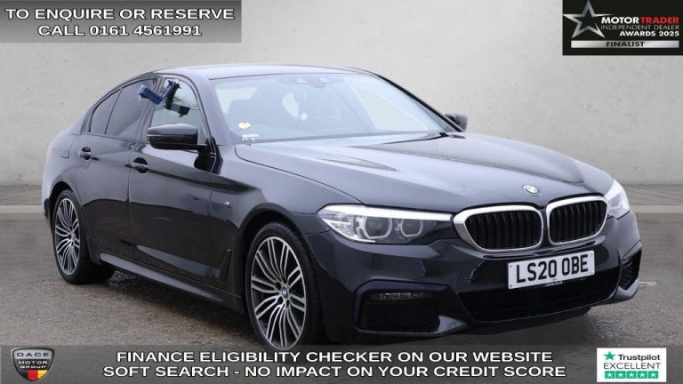 Used 2020 BLACK BMW 5 SERIES Saloon 2.0 520i GPF M Sport Saloon 4dr Petrol Auto Euro 6 (s/s) (184 ps) PETROL (reg. 2020-04-23) (Automatic) for sale in Stockport