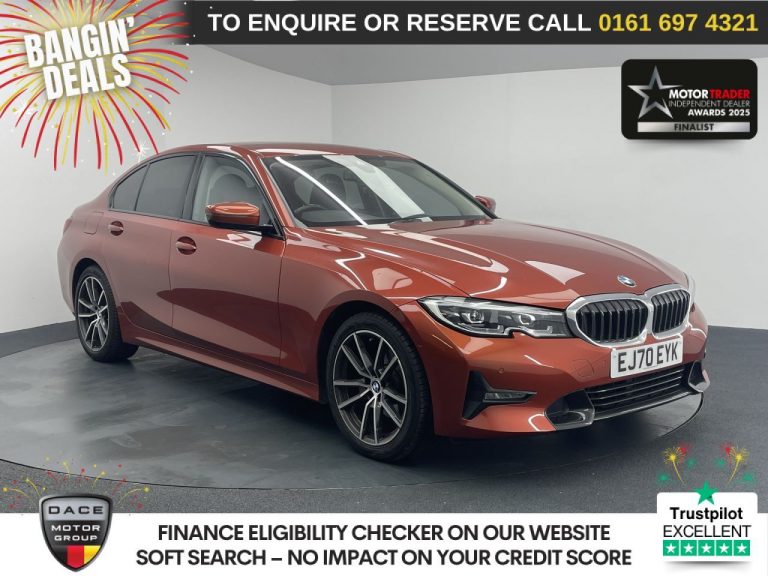 Used 2020 ORANGE BMW 3 SERIES Saloon 2.0 320i Sport Saloon 4dr Petrol Auto Euro 6 (s/s) (184 ps) PETROL (reg. 2020-11-30) (Automatic) for sale in Stockport