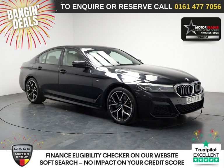 Used 2021 BLACK BMW 5 SERIES Saloon 2.0 520d MHT M Sport Saloon 4dr Diesel Hybrid Steptronic Euro 6 (s/s) (190 ps) DIESEL HYBRID (reg. 2021-12-30) (Automatic) for sale in Stockport
