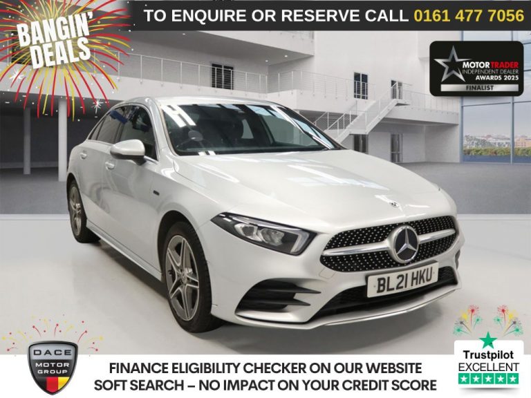 Used 2021 SILVER MERCEDES-BENZ A-CLASS Saloon 1.3 A250e 15.6kWh AMG Line Saloon 4dr Petrol Plug-in Hybrid 8G-DCT Euro 6 (s/s) (218 ps) PETROL PLUG-IN HYBRID (reg. 2021-04-22) (Automatic) for sale in Stockport