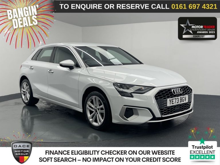 Used 2023 WHITE AUDI A3 Hatchback 1.0 TFSI 30 Sport Sportback 5dr Petrol S Tronic Euro 6 (s/s) (110 ps) PETROL (reg. 2023-10-13) (Automatic) for sale in Stockport
