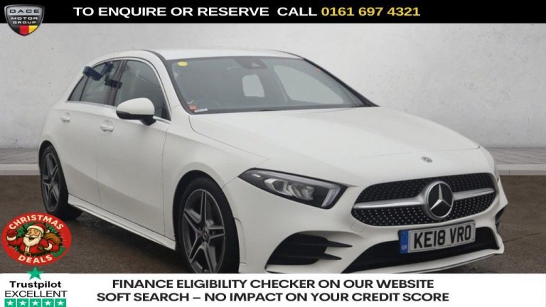 Used 2018 WHITE MERCEDES-BENZ A-CLASS Hatchback 1.3 A200 AMG Line Hatchback 5dr Petrol 7G-DCT Euro 6 (s/s) (163 ps) PETROL (reg. 2018-07-31) (Automatic) for sale in Stockport