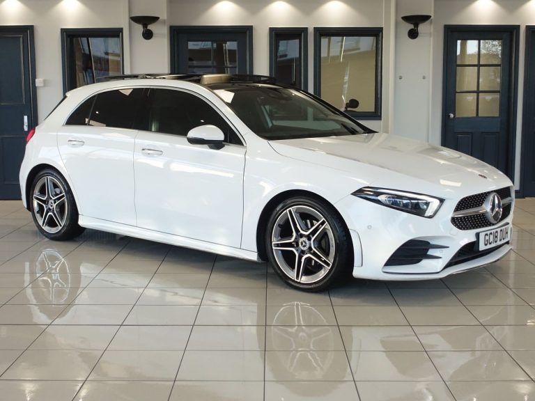 Used 2018 WHITE MERCEDES-BENZ A-CLASS Hatchback 1.5 A180d AMG Line (Premium Plus) Hatchback 5dr Diesel 7G-DCT Euro 6 (s/s) (116 ps) DIESEL (reg. 2018-07-21) (Automatic) for sale in Stockport