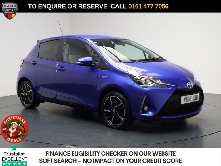 Used 2018 BLUE TOYOTA YARIS Hatchback 1.5 VVT-h Design Hatchback 5dr Petrol Hybrid E-CVT Euro 6 (s/s) (100 ps) PETROL HYBRID (reg. 2018-08-21) (Automatic) for sale in Stockport