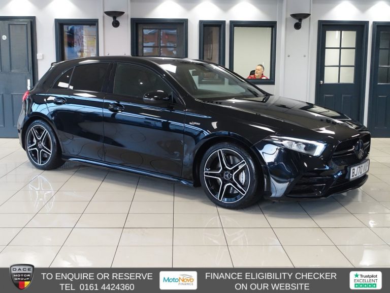 Used 2021 BLACK MERCEDES-BENZ A-CLASS Hatchback 2.0 A35 AMG (Executive) Hatchback 5dr Petrol SpdS DCT 4MATIC Euro 6 (s/s) (306 ps) PETROL (reg. 2021-01-08) (Automatic) for sale in Stockport