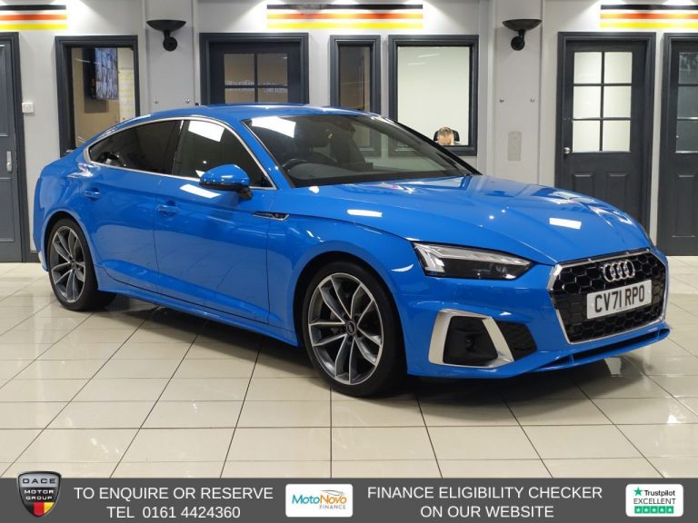 Used 2021 BLUE AUDI A5 Hatchback 2.0 TFSI 40 S line Sportback 5dr Petrol S Tronic Euro 6 (s/s) (204 ps) PETROL (reg. 2021-11-26) (Automatic) for sale in Stockport