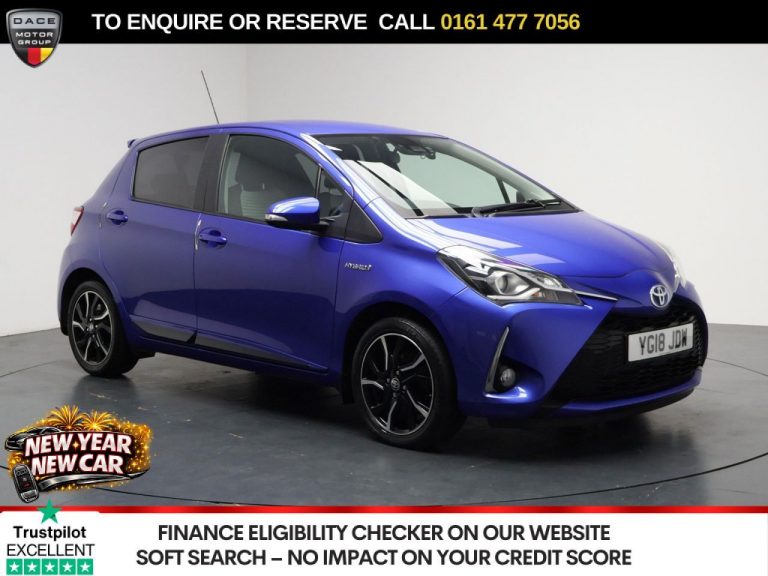 Used 2018 BLUE TOYOTA YARIS Hatchback 1.5 VVT-h Design Hatchback 5dr Petrol Hybrid E-CVT Euro 6 (s/s) (100 ps) PETROL HYBRID (reg. 2018-08-21) (Automatic) for sale in Stockport