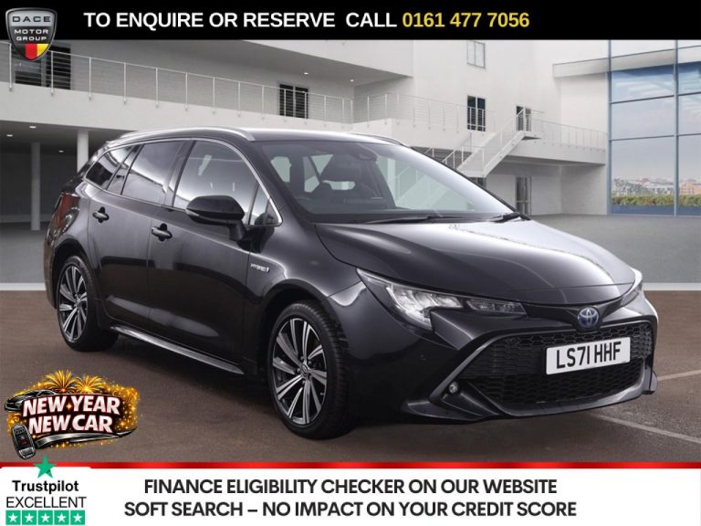 Used 2021 BLACK TOYOTA COROLLA Estate 1.8 VVT-h GPF Design Touring Sports 5dr Petrol Hybrid CVT Euro 6 (s/s) (122 ps) PETROL HYBRID (reg. 2021-10-21) (Automatic) for sale in Stockport