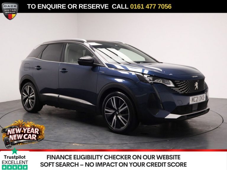 Used 2021 BLUE PEUGEOT 3008 SUV 1.6 13.2kWh GT Premium SUV 5dr Petrol Plug-in Hybrid e-EAT Euro 6 (s/s) (225 ps) PETROL PLUG-IN HYBRID (reg. 2021-08-12) (Automatic) for sale in Stockport