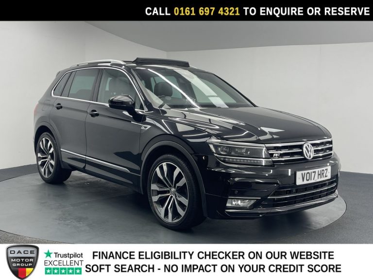 Used 2017 BLACK VOLKSWAGEN TIGUAN SUV 2.0 TDI BlueMotion Tech R-Line SUV 5dr Diesel DSG 4Motion Euro 6 (s/s) (150 ps) DIESEL (reg. 2017-03-27) (Automatic) for sale in Stockport
