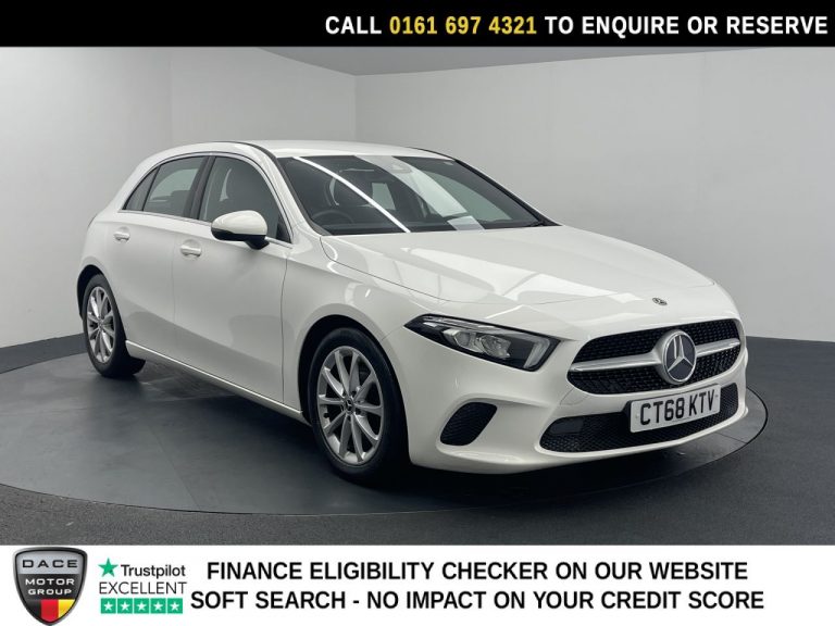 Used 2019 WHITE MERCEDES-BENZ A-CLASS Hatchback 1.3 A180 Sport Hatchback 5dr Petrol 7G-DCT Euro 6 (s/s) (136 ps) PETROL (reg. 2019-01-18) (Automatic) for sale in Stockport