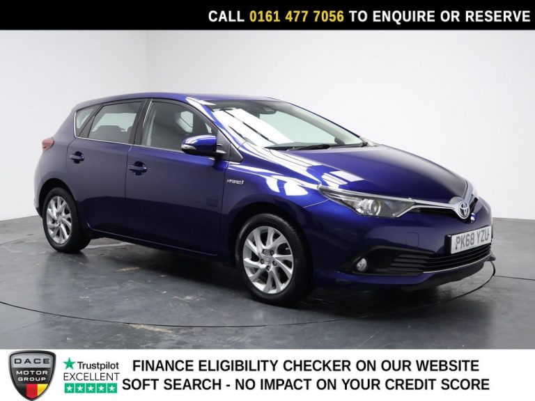 Used 2018 BLUE TOYOTA AURIS Hatchback 1.8 VVT-h Icon Tech Hatchback 5dr Petrol Hybrid CVT Euro 6 (s/s) (136 ps) PETROL HYBRID (reg. 2018-10-31) (Automatic) for sale in Stockport