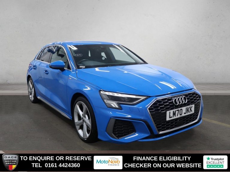 Used 2020 BLUE AUDI A3 Hatchback 1.5 TFSI 35 S line Sportback 5dr Petrol S Tronic Euro 6 (s/s) (150 ps) PETROL (reg. 2020-10-26) (Automatic) for sale in Stockport
