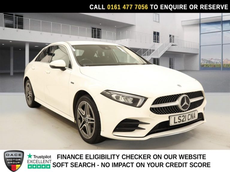 Used 2021 WHITE MERCEDES-BENZ A-CLASS Saloon 1.3 A250e 15.6kWh AMG Line Saloon 4dr Petrol Plug-in Hybrid 8G-DCT Euro 6 (s/s) (218 ps) PETROL PLUG-IN HYBRID (reg. 2021-05-11) (Automatic) for sale in Stockport