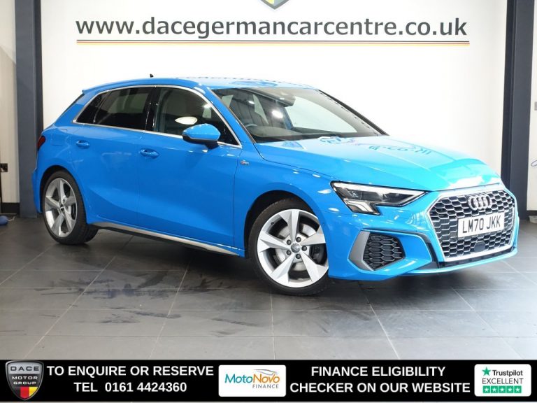 Used 2020 BLUE AUDI A3 Hatchback 1.5 TFSI 35 S line Sportback 5dr Petrol S Tronic Euro 6 (s/s) (150 ps) PETROL (reg. 2020-10-26) (Automatic) for sale in Stockport