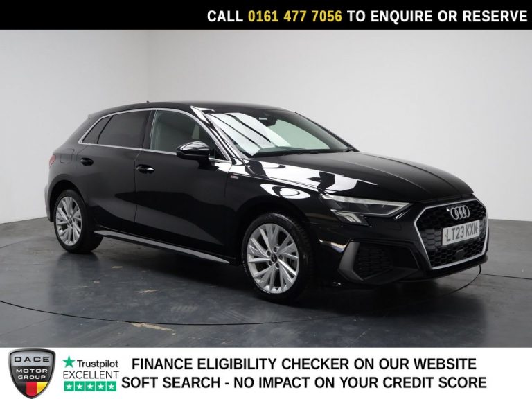 Used 2023 BLACK AUDI A3 Hatchback 1.4 TFSIe 40 S line Sportback 5dr Petrol Plug-in Hybrid S Tronic Euro 6 (s/s) 13kWh (204 ps) PETROL PLUG-IN HYBRID (reg. 2023-03-23) (Automatic) for sale in Stockport