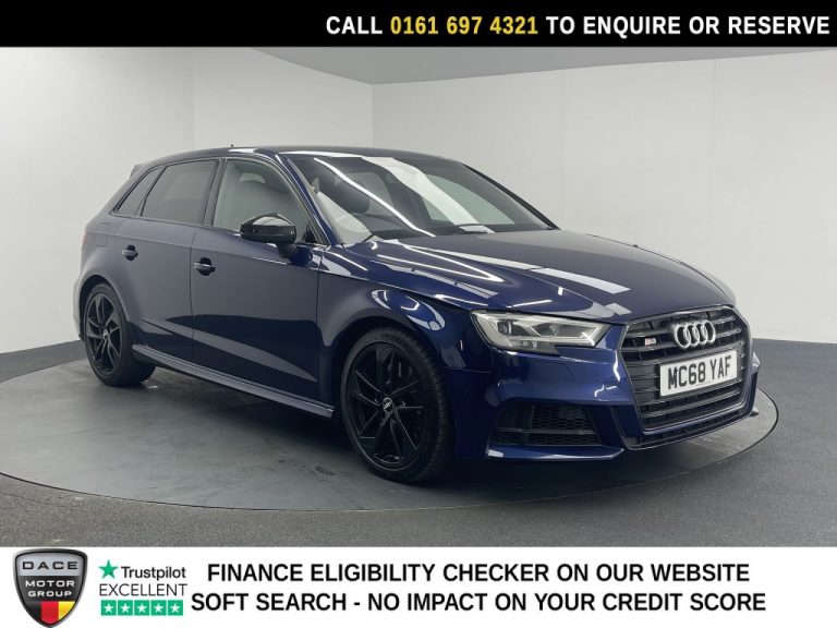 Used 2019 BLUE AUDI S3 Hatchback 2.0 TFSI Black Edition Sportback 5dr Petrol S Tronic quattro Euro 6 (s/s) (300 ps) PETROL (reg. 2019-02-25) (Automatic) for sale in Stockport