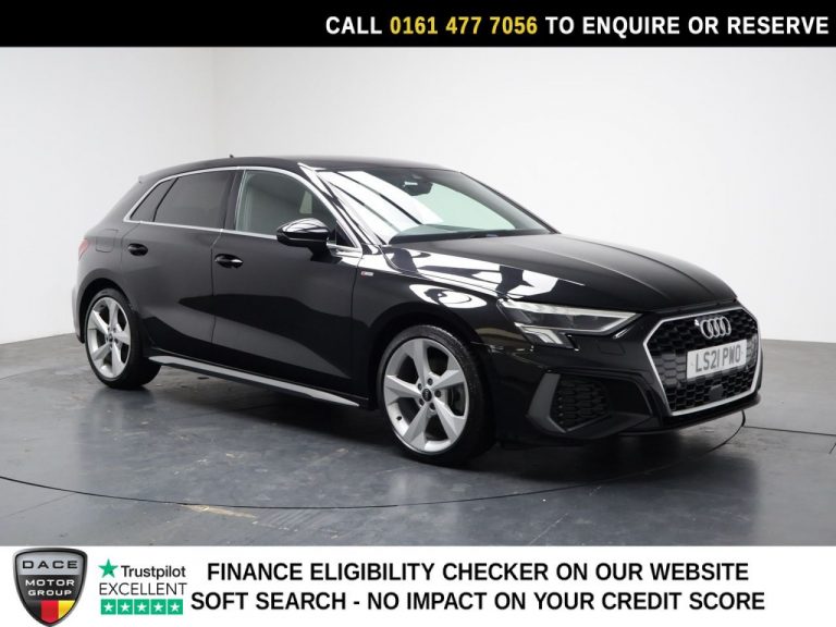 Used 2021 BLACK AUDI A3 Hatchback 1.5 TFSI 35 S line Sportback 5dr Petrol S Tronic Euro 6 (s/s) (150 ps) PETROL (reg. 2021-04-21) (Automatic) for sale in Stockport
