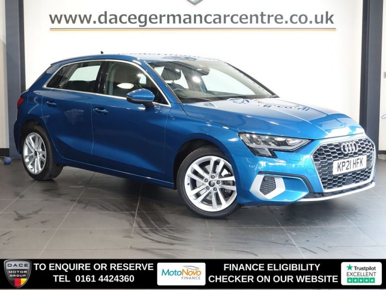Used 2021 BLUE AUDI A3 Hatchback 1.0 TFSI 30 Sport Sportback 5dr Petrol S Tronic Euro 6 (s/s) (110 ps) PETROL (reg. 2021-04-15) (Automatic) for sale in Stockport