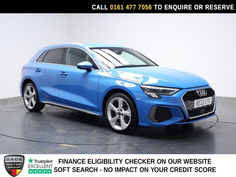 Used 2022 BLUE AUDI A3 Hatchback 1.4 TFSIe 40 S line Sportback 5dr Petrol Plug-in Hybrid S Tronic Euro 6 (s/s) 13kWh (204 ps) PETROL PLUG-IN HYBRID (reg. 2022-04-29) (Automatic) for sale in Stockport