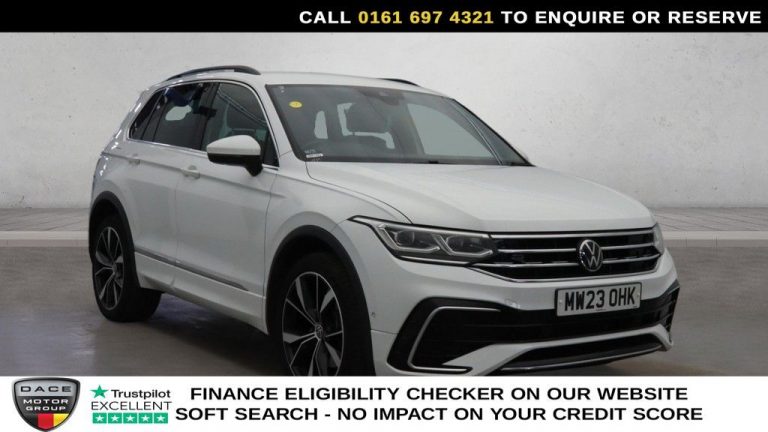 Used 2023 WHITE VOLKSWAGEN TIGUAN SUV 1.4 TSI 13kWh R-Line SUV 5dr Petrol Plug-in Hybrid DSG Euro 6 (s/s) (245 ps) PETROL PLUG-IN HYBRID (reg. 2023-05-19) (Automatic) for sale in Stockport