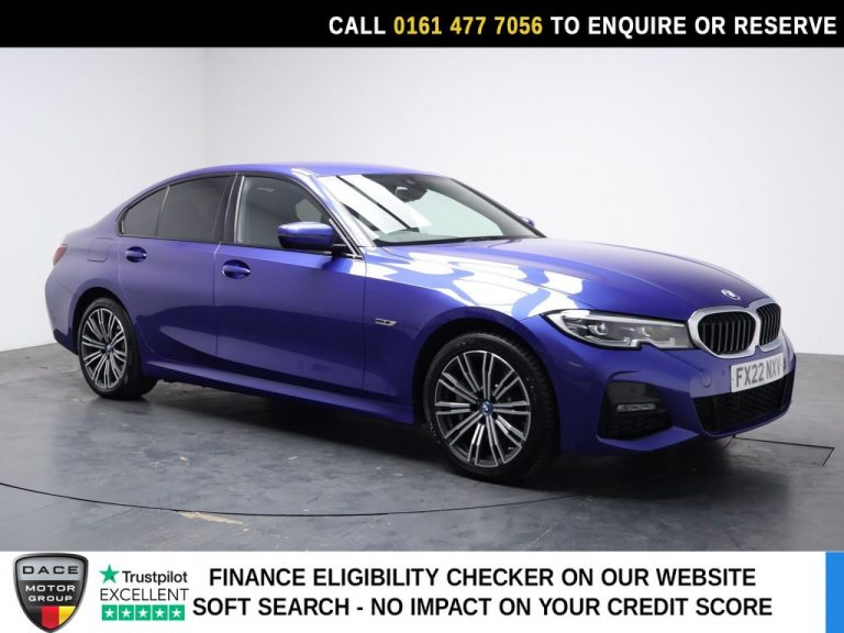 Used 2022 BLUE BMW 3 SERIES Saloon 2.0 330e 12kWh M Sport Saloon 4dr Petrol Plug-in Hybrid Auto Euro 6 (s/s) (292 ps) PETROL PLUG-IN HYBRID (reg. 2022-03-01) (Automatic) for sale in Stockport