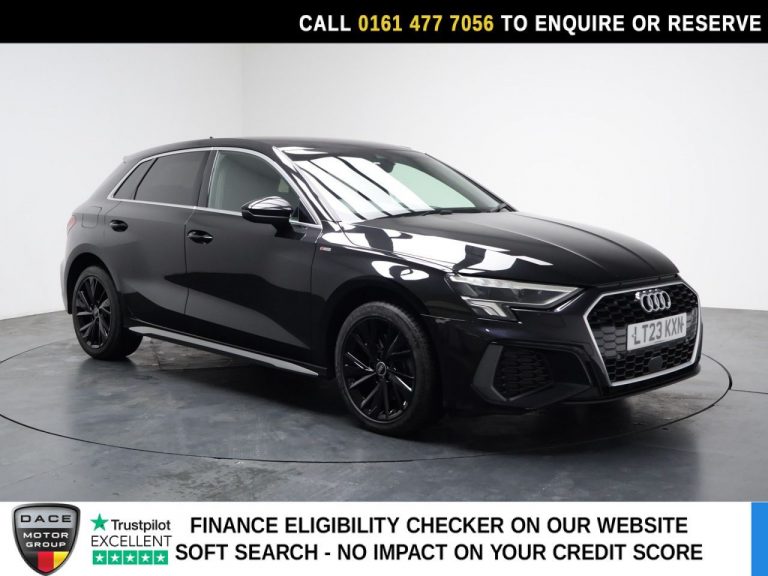 Used 2023 BLACK AUDI A3 Hatchback 1.4 TFSIe 40 S line Sportback 5dr Petrol Plug-in Hybrid S Tronic Euro 6 (s/s) 13kWh (204 ps) PETROL PLUG-IN HYBRID (reg. 2023-03-23) (Automatic) for sale in Stockport