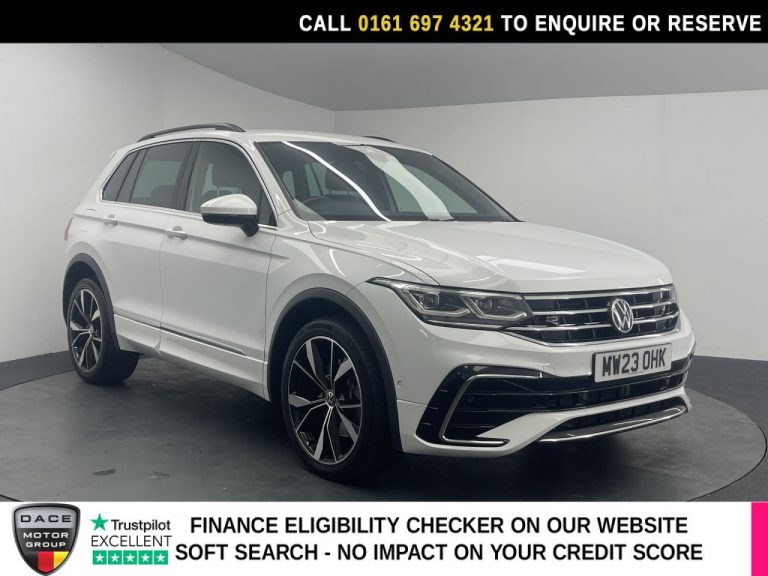 Used 2023 WHITE VOLKSWAGEN TIGUAN SUV 1.4 TSI 13kWh R-Line SUV 5dr Petrol Plug-in Hybrid DSG Euro 6 (s/s) (245 ps) PETROL PLUG-IN HYBRID (reg. 2023-05-19) (Automatic) for sale in Stockport